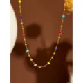 Gold stainless steel colorful stone necklace, elegant minimalist clavicle chain option. - Colorful Bead Square Necklace / Gold
