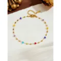 Stainless steel colorful stone necklace for women, dainty irregular charm clavicle chain jewelry. - Colorful Bead Square Anklet / Gold