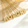 Gold initial bubble letter necklaces paved with sparkling cubic zirconia, fashion jewelry. - Necklace C