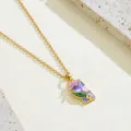 Vintage enamel floral pendant necklace with faux pearl gold chain chinese style jewelry 1pc - Necklace / Purple