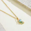 Chinese style oil painting flower pearl pendant necklace retro enamel square jewelry - Necklace / White