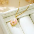 French vintage white tulip pendant necklace, gold-plated chain with pink enamel base jewelry. - Pink Base White Tulip (T2005)