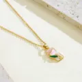 Chinese style oil painting flower pearl square pendant necklace vintage jewelry accessory - Necklace / Blue
