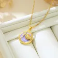 French vintage gold necklace with purple enamel seashell pendant, elegant fashion jewelry for women - Purple Shell Pearl (T1926)