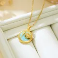 French vintage style gold necklace with blue enamel shell pendant for women jewelry gift - Blue Shell Pearl (T1927)