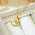French vintage gold shell pendant necklace with white enamel geometric charm variant. - White Shell Key (T1928)