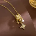 Gold layered star pearl pendant necklace, exquisite zircon micro-pave clavicle chain for women. - Star Pearl Style (T2319)