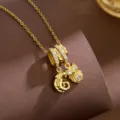 Gold-plated necklace with cute owl and insect cubic zirconia pendant for women. - Owl Insect Style (T2328)