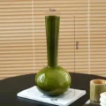 Green ceramic vase detail shot, long neck floral arrangement ornament for modern home decor - L / Ceramic-Look Green