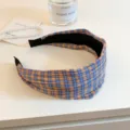 Korean style blue and orange plaid wide headband, fashionable hair accessories for women. - Blue and Orange Plaid