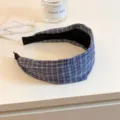 Korean style plaid wide headband for women, fashion purple green hair hoop hair accessory - Blue and Purple Plaid