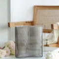 Ribbed grey glass vase modern irregular fluted flower vase for home living room decor 18cm - Smoky Gray Short Style
