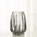 Grey ribbed glass vase modern transparent flower container for living room decor style - 1420 Short Style / Smoke