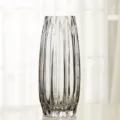 Clear vertical ribbed glass vase for flowers, modern transparent decorative table centerpiece. - 1330 Tall Style / Smoke