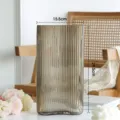 Ribbed glass vase rectangular modern minimalist flower vase for home decor table centerpiece. - Tall Coffee Color