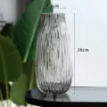 Transparent grey ribbed glass vase Nordic style modern home decor flower arrangement - Thin Long Style / Approx 26cm / Smoke