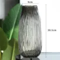 Large grey ribbed glass vase vertical striped transparent flower vase for home decor - Tall Large Style / Approx 30.5cm / Smoke