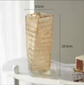 Nordic amber pleated glass vase for flowers, creative twisted rectangle tall floral container. - Large Amber