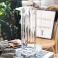 Transparent glass cylindrical vase modern minimalist clear striped flower vase for living room decor - 10x30cm / Clear