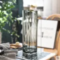 Nordic minimalist transparent grey ribbed glass vase 10x30cm modern home table decor - 10x30cm / Smoke