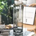 Nordic minimalist grey glass vase with gold rim and vertical stripes for home decor 30cm - 10x30cm / Smoke Grey Gold Rim