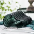 Dark green ribbed geometric glass vase, modern transparent decorative floral vase for home decor. - Small Footprint in Ink Green