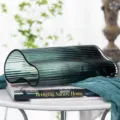 Nordic creative dark green rippled glass vase, horizontal modern floral decor for living room. - Large Footprint in Ink Green