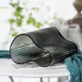 Smoked grey geometric glass vase, modern wavy decorative floral arrangement vase for living room. - Small Foot Style Vases (Smoky Gray)