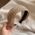 Serre-tête large en paille tressée pour femme, style bohème chic pour le quotidien et soins. - Tissé en maille / Serre-tête Torsadé Café