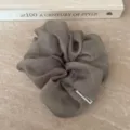 Graues Netz-Haargummi Detailaufnahme, weiches Organza Haarband, elegantes minimalistisches Haar. - Grau