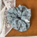 Vintage blauer Pünktchen Haargummi Chiffon Haarreif elegante Blumendutt Haaraccessoires - Scrunchie / Blauer Punktmuster Scrunchie