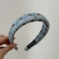Light blue polka dot padded headband for women, vintage style wide fabric hair hoop accessory. - Blue Polka Dot Headband