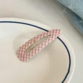 Sweet pink plaid hair clip, cute snap hair accessory for daily casual and sweet styling. - Checkered Teardrop Clip