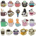 Mixed 20pcs Enamel Cartoon Cat Coffee Cup Charms Alloy Pendants DIY Jewelry Accessories - Food Coffee Cup Series / Mixed
