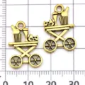 Antique Gold Alloy Wine Cart DIY Jewelry Charms Pendant Necklace Accessories 2pcs - Wine Service Cart (20755)