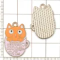 Grazioso ciondolo gatto tazza smalto lega per creazione gioielli collana braccialetto fai da te. - Gatto Arancione Tazza Rosa / 1 Pezzo/Confezione / Arancione