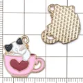 Ciondoli pendenti gatto tazza da tè in lega per braccialetto collana fai da te accessori gioielli. - Gatto Bianco Tazza Rosa / 1 Pezzo/Confezione / Bianco