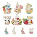 10pcs Colgantes de Conejo de Pascua de Esmalte Abalorios para Fabricación de Joyas DIY - Serie Conejo de Pascua(SN638) / Paquete de 10 / Multicolor