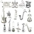 Antiksilber Musikinstrumente Charms Anhänger für DIY Handgemachte Halsketten Armbänder Zubehör. - Musikinstrumente Serie Set (SN07) / 15-teiliges Sortiment / Antiksilber