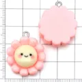 Bunter Harz süßer Smiley Sonnenblume Anhänger für DIY Armband Halskette Schmuck Zubehör. - Rosa Sonnenblume Lächeln Gesicht / 1 Stück (26x22x7mm) / Rosa