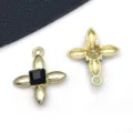 KC gold alloy four leaf clover pendant with black square crystal for DIY jewelry making. - Clover (Black Rhinestone) (15911) / 1 Piece (17x19mm) / KC Gold