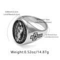 Vintage stainless steel signet ring with religious relief and cross detail for men. - 12# / Antique Silver