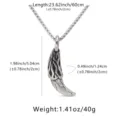 Stainless steel wolf tooth pendant necklace detail view showcasing carved design and measurements. - One Size / Antique Silver