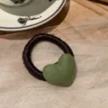 Coletero de corazón verde, coletero elástico de estilo coreano lindo para peinados de coleta. - Verde