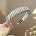 Cerchietto in spugna a quadri stile coreano, fascia spessa bianco nero per uso quotidiano. - Nero