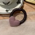 Cuerda para el pelo con corazón de cuadros estilo preppy coreano, coleta elástica y versátil. - Cuadrícula rosa