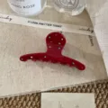Pinza de pelo de acetato estilo francés con pedrería colorida para un estilo elegante diario. - Pinza de Garra Roja Recta