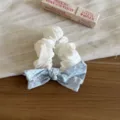 Coletero de pelo estilo coreano con lazo de lunares, elegante accesorio de tela. - Goma para el Cabello con Lazo Azul