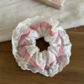 Korean polka dot lace scrunchie cute hair accessory sweet spring summer hair band for women - Pink Lace Trim Scrunchie