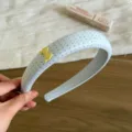 Cintillo acolchado de lunares estilo coreano con bonito lazo amarillo diadema de tela. - Diadema Azul